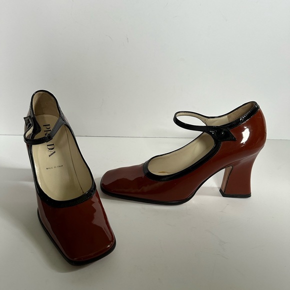 Prada Brown Patent Leather Mary Jane Block Heel - Picture 3 of 9